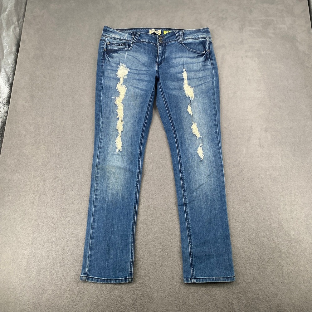 Indigo Rein Skinny Jeans Size 13 Medium Wash Distressed Ripped Embroidered Denim